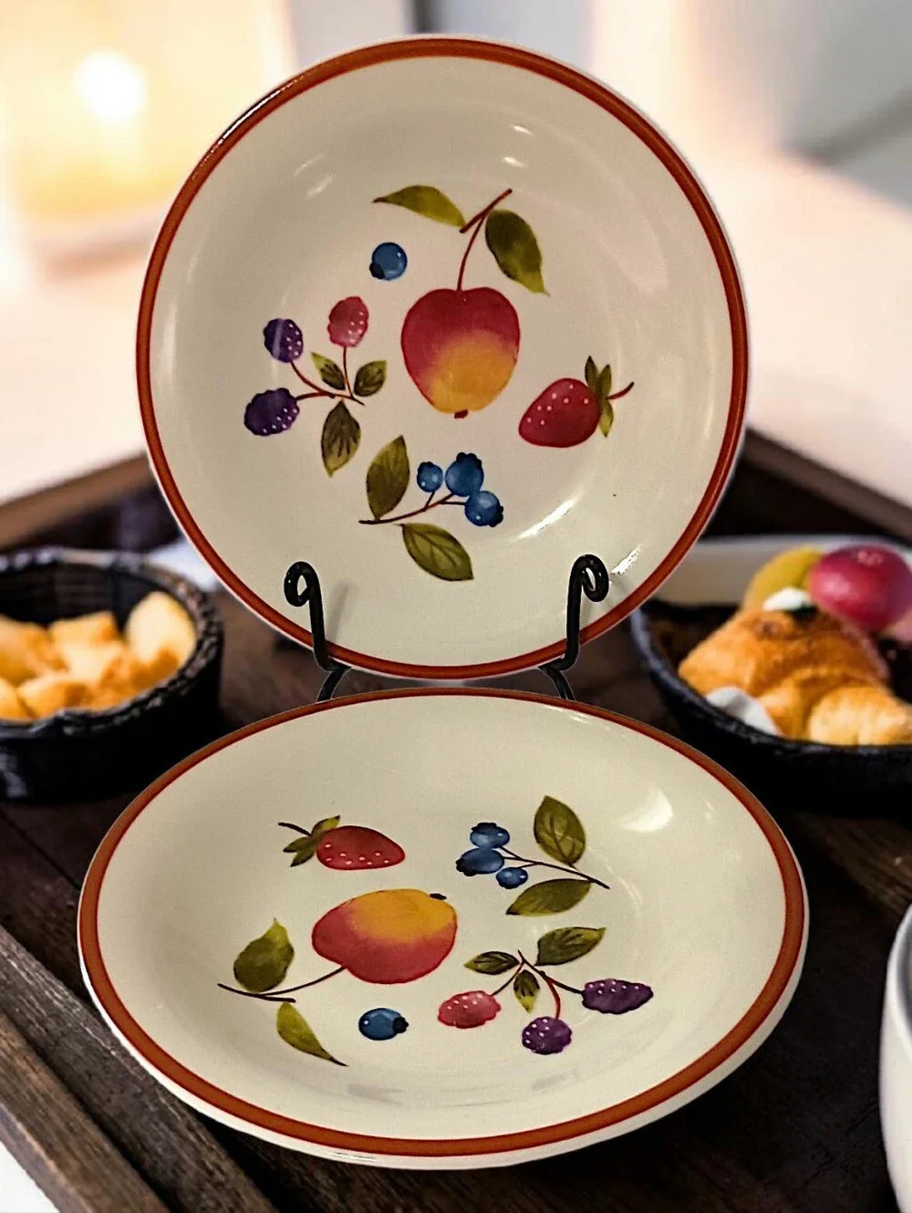 2 Longaberger Fruit Medley Plates Bread Berry Lunch Stoneware‎ Farmhouse Rustic